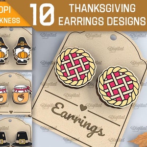 Thanksgiving earrings bundle, Wooden fall earrings designs, engraved jewelry lasercut, stud earrings laser cut, turkey earring svg, pumpkin