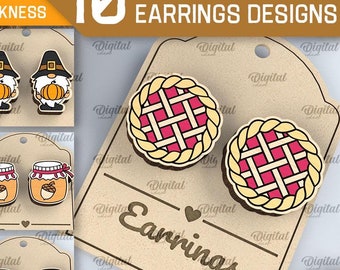 Thanksgiving earrings bundle, Wooden fall earrings designs, engraved jewelry lasercut, stud earrings laser cut, turkey earring svg, pumpkin