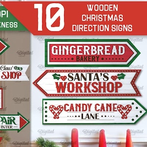 3D Christmas directional signs bundle, Xmas direction wall art laser cut, wooden retro home decor, Xmas quotes svg, vintage wall hanger