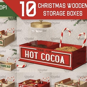 Lot 3D de boîtes de rangement en bois de Noël, fichiers découpés au laser de boîte de friandises, porte-bonbons en bois, svg de boîte de collation de Noël, boîte décorative, citations de Noël