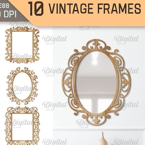 Vintage Rahmen Bundle, Schmuckrahmen Laser geschnitten, Fotorahmen Papierschnitt, Spiegelrahmen svg, antikes verziertes Monogramm svg, Bilderrahmen svg