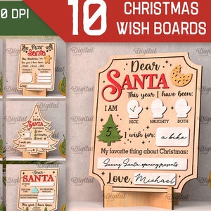 3D Weihnachtswunschboards Bundle, Lieber Weihnachtsmann Brief Laser geschnitten, Weihnachtswunschliste Holzschild svg, Nachricht an Santa, Kinderlaser, trocken abwischbares Brett