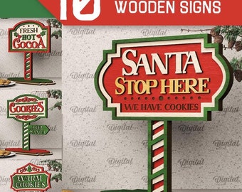 3D kerstkraampjes decorbundel, kerstman stop hier teken lasergesneden, houten kerstbord svg, plank sitter svg, borden melk en koekjes
