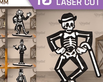 3D Skeletons bundle, Halloween stand laser cut, wooden shelf sitter svg, Halloween vintage skeleton, funny dancing skeleton, bride and groom
