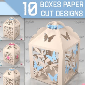 Decoratieve dozen papercutbundel, doossjabloon, 3D-papier gesneden SVG, bonbondoos, gunstdoos svg, papieren geschenkdoos svg, opslag papercut svg