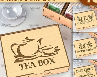 3D Tea boxes bundle, tea holder laser cut, wooden tea box lasercut, tea storage svg, tea organizer box laser cut, box with dividers svg