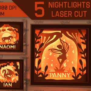 Paquete de caja de sombras de luz de noche, caja de sombras personalizada en 3D cortada con láser, caja de luz para niños con capas personalizada cortada con láser, svg para niños, guardería para bebés