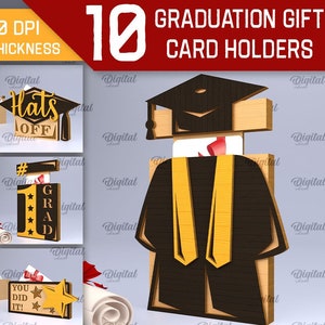 Lot de porte-cartes cadeau de remise des diplômes 3D, porte-cartes découpé au laser, boîte porte-cartes, cadeau pour diplômés, citations et dictons des diplômés svg, svg de l'école