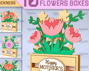 3D Mother's day flower boxes bundle, layered flower box laser cut, Happy Mother's day svg, Mothers day quotes svg, floral decor svg, flowers