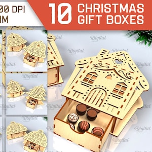 Lot de coffrets cadeaux de Noël 3D, coffret cadeau découpé au laser, joyeux Noël porte-bonbons, svg rangement cadeau de Noël, boîtes décoratives svg