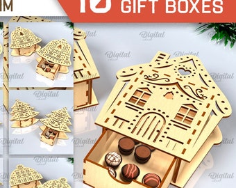 3D bundel kerstcadeaudozen, huidige doos lasergesneden bestanden, merry Christmas snoephouder, kerstcadeau opslag svg, decoratieve dozen svg