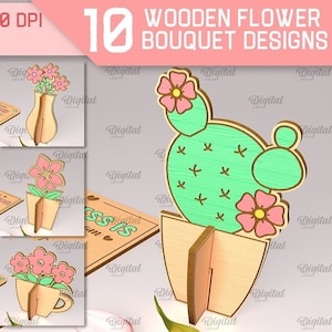Paquete de tarjetas emergentes de primavera en 3D, tarjeta de felicitación del Día de la Madre cortada con láser, tarjeta de madera svg, tarjeta personalizada svg, rompecabezas 3D svg, flores
