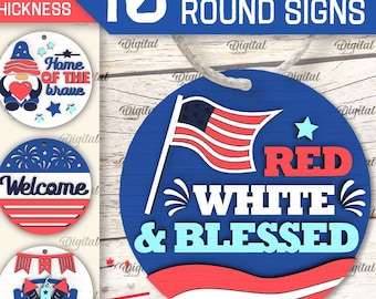3D 4th of July round signs bundle, round layered sign laser cut, independence day SVG, welcome sign, fourth of july quotes svg