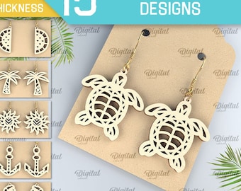 Paquete de aretes de verano, joyas de verano cortadas con láser, aretes colgantes de vida marina, aretes cortados con láser, svg de playa, plantilla de aretes de madera
