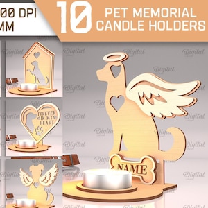 3D ペット メモリアル キャンドル ホルダー バンドル、メモリアル レーザー カット、ティー ライト ホルダー SVG、ティー ライト キャンドル ホルダー、猫と犬のメモリアル SVG、ペットの喪失