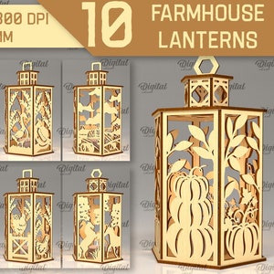 Farmhouse lanterns laser cut bundle, Candle holder 3D lasercut, tealight lantern laser, rustic farm Glowforge lamp, tea candle holder