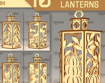 Farmhouse lanterns laser cut bundle, Candle holder 3D lasercut, tealight lantern laser, rustic farm Glowforge lamp, tea candle holder