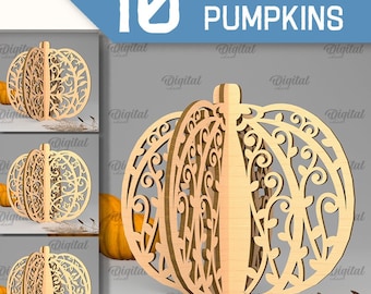 3D-pumpapaket, laserskurna träpumpor, höstdekor, höstställ svg, blommig pumpahyllställ, fristående pumpa, bondgård