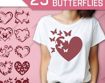 Butterfly hearts SVG bundle, heart svg, butterfly svg, hearts with butterflies, love svg, valentine's day svg, heart monogram svg, clipart