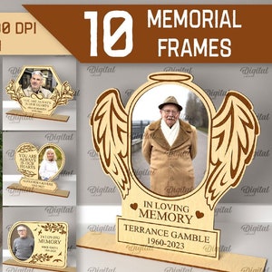 3D Personalized memorial photo frames bundle, 3D engraved picture frame laser cut, in loving memory svg, memorial quotes and sayings svg