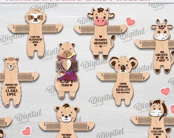 Paquete de porta caramelos en forma de animal en 3D para San Valentín, porta chocolates para San Valentín cortado con láser, citas del día de San Valentín en formato SVG, porta caramelos de madera