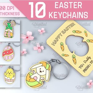 Pacote de chaveiro de Páscoa 3D, cartão pop-up de Páscoa, svg personalizado, cartão de nome personalizado, chaveiro de Páscoa, chaveiro cortado a laser, svg de feliz Páscoa