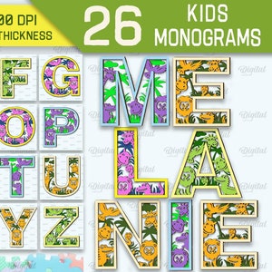 Paquete de alfabeto en capas 3D para niños, letras para niños cortadas con láser, alfabeto de safari de la A a la Z, decoración de madera para guardería, animales lindos svg, monograma svg