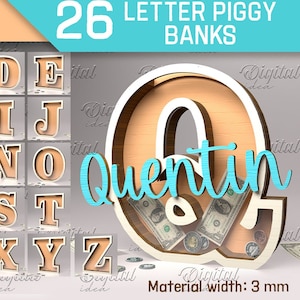 Paquete de alcancías con letras en 3D, alcancía con el alfabeto, de la A a la Z, 26 portamonedas, corte láser en 3D, caja de ahorro, caja de efectivo, alcancía personalizada