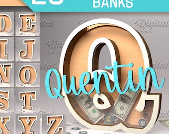 3D Letter piggy banks bundle, Alphabet piggy bank box, A to Z, 26 money holders, 3D laser cut, saving box, cash box, personalized money box