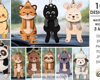 3D Hanging animal stress relief toys bundle, fidget toy laser cut files, wiggly car charm, cute animals svg, flexible ornament, aticulated