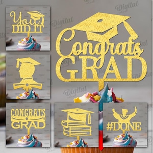Lot de décorations pour gâteaux de remise des diplômes, décoration pour cupcakes de remise des diplômes découpée au laser, papier découpé pour décoration de gâteau, svg de diplômé félicitations, svg de remise des diplômes heureux