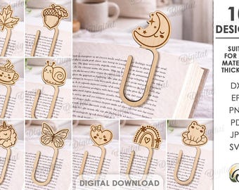 Conjunto de marcadores de página com clipes de papel, arquivos para corte a laser, infantis, porta-páginas em SVG, clipe de papel, presente para amantes de livros, marcador de página