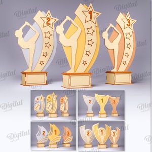 Award laser cut bundle, 3D trophy lasercut, first, second, third places, football wooden award, sport svg, top 3, personalized, custom names