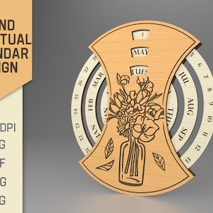 Round floral perpetual calendar, 3D calendar lasercut, eternal calendar glowforge, wooden calendar, boho engravings, flowers SVG laser cut