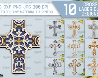 3D Layered cross Bundle, cross laser cut, cross layered paper cut, religious svg, christian cross wall art svg, layered mandala cross svg