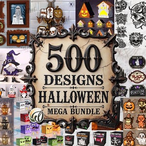 3D Halloween Laser cut Mega Bundle, 500 home decor laser cut designs, candy box, gothic svg, wooden lantern, Halloween signs