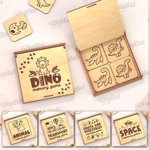 Giochi di memoria 3D per bambini con scatola, gioco di abbinamento tagliato al laser, gioco Montessori per bambini, carte animali con scatola portaoggetti, verdure, spazio