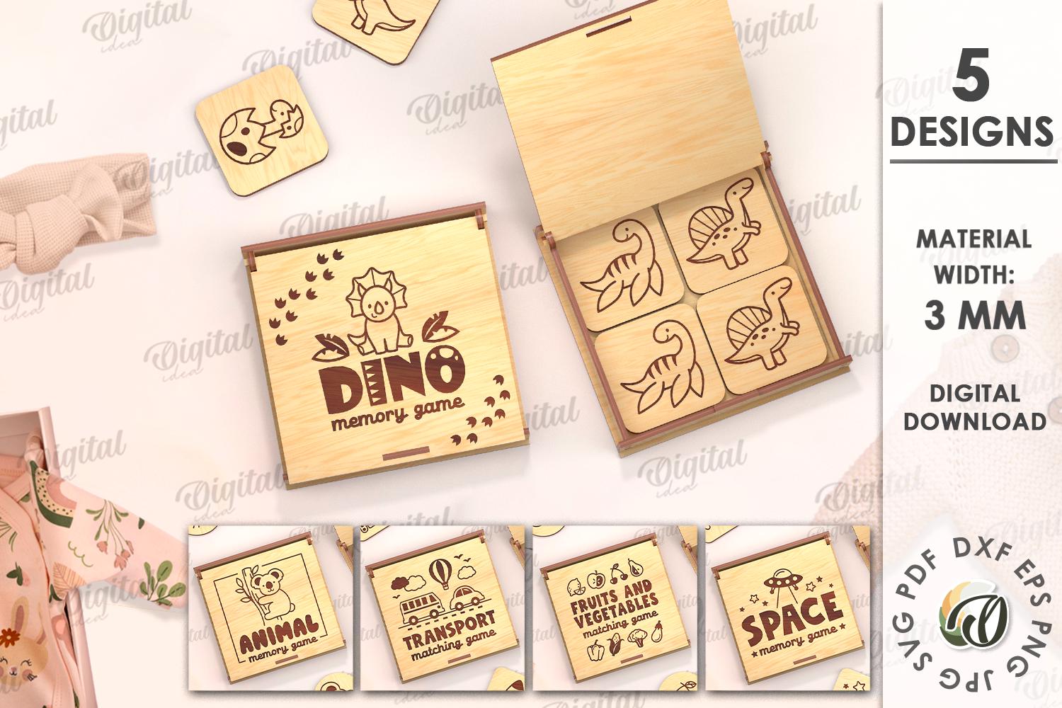 3D Kids memory games with a box bundle, matching game laser cut, children's montessori game, animal cards with holder box, vegetables, space