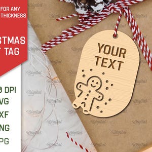 May include: A wooden Christmas gift tag with a gingerbread man design and the text "YOUR TEXT".
