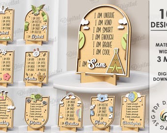 3D Kids affirmation signs bundle, positive affirmations plaque with stand laser cut, baby room decor, nursery decoration, personalized svg