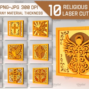 3D-Bündel mit religiösen geschichteten Dekoren, christlicher Ständer mit Laserschnitt, religiöser Papierschnitt, religiöse Schattenbox-Svg, Regalsitter-Svg, Christentum