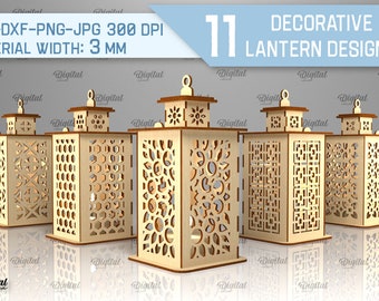 Lot de lanternes décoratives découpées au laser, bougeoir découpé au laser 3D, lanterne laser pour bougie chauffe-plat, SVG léger, lampe Glowforge rustique, bougeoir à thé