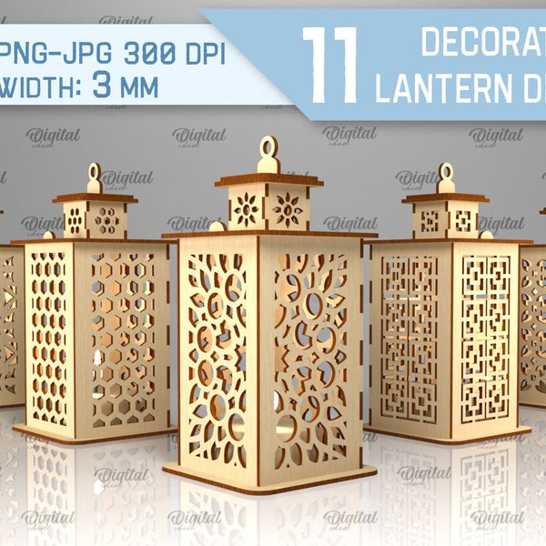 Decorative lanterns laser cut bundle, Candle holder 3D lasercut, tealight lantern laser, light SVG, Rustic Glowforge lamp, tea candle holder