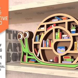 3D Book shelf decorative stand, snail decorative layered stand laser cut, wooden shelf sitter, home decor, book lover gift svg