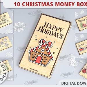 3D Weihnachts-Spardosen Bündel, Geldhalter Laserschnitt, Weihnachts-Geldscheinschachtel SVG, Frohe Weihnachten Zitate, Geldkassette Geschenk svg