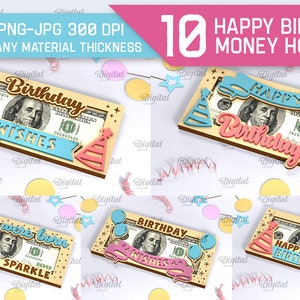 3D Birthday money holders bundle, money box laser cut, banknote holder lasercut, happy birthday svg, 3D cash envelope lasercut glowforge