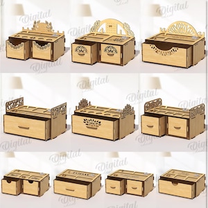 3D Jewelry boxes bundle, earring holder laser cut, jewelry organizer with drawers, storage svg, wooden trinkets bo, floral gift box