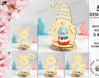 3D Easter single egg holders bundle, 3D easter egg stand laser cut, easter bunny egg holder SVG, cute engraved kinder egg stand svg