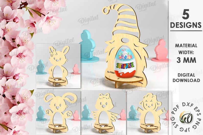 3D Easter Single Egg Holders Bundle, 3D Easter Egg Stand Laser Cut ...