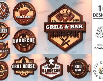 3D BBQ and bar signs bundle, grill wall decor laser cut, barbecue quotes svg, grilling, barbeque, fathers day svg, kitchen decor